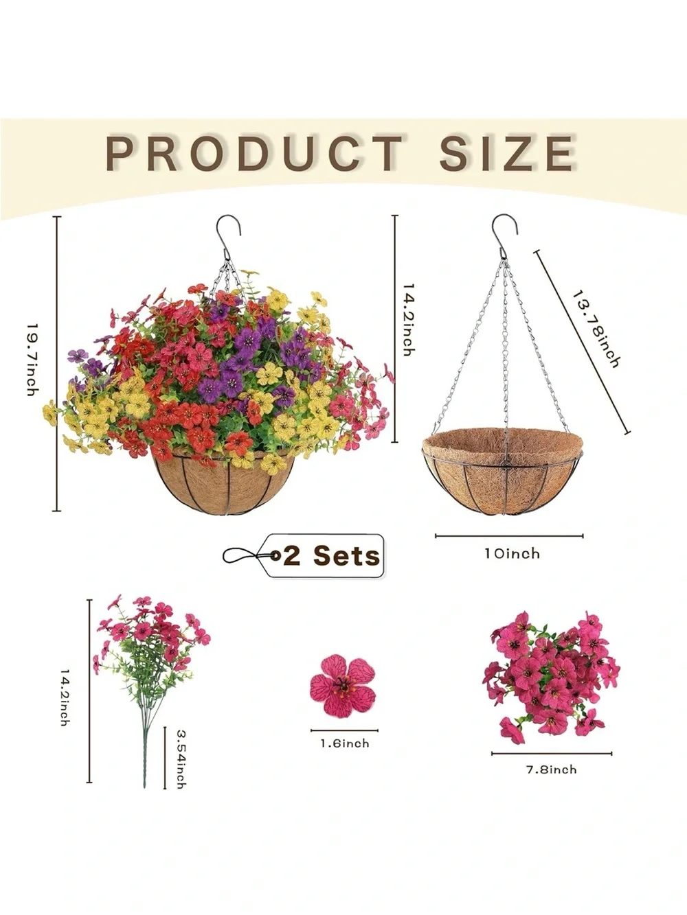 Outdoor Decorative Hanging Basket with Multicolor Flowers